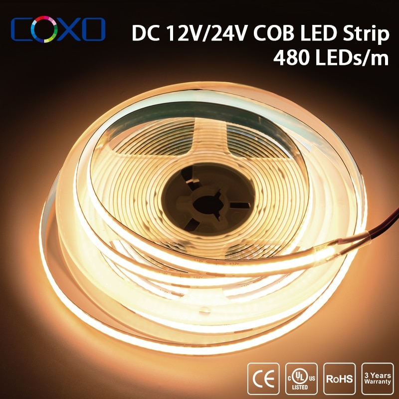 UL  COB LED Ʈ  320 480 LEDs/m 16.4ft е    3000-6500K RA90 Led  DC12V 24V
